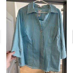 Liz & Co. Striped Stretch Top - Teal- 3x - NWOT